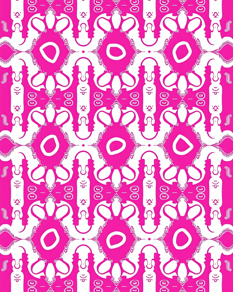 Hot Pink Geometric Medallion Composition Rug