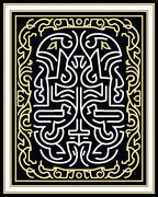 Intricate Black Yellow Abstract Design Rug