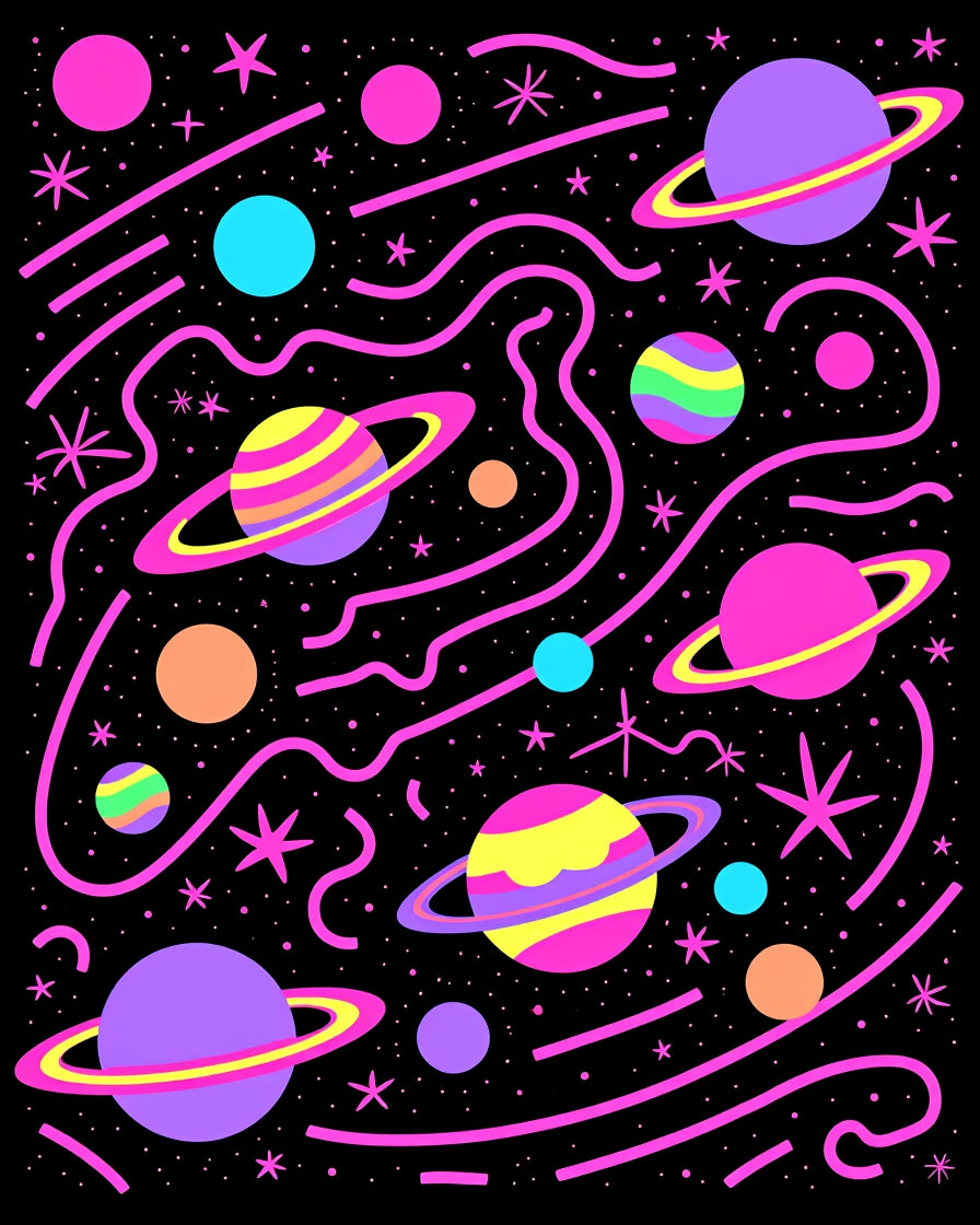 Neon Galaxy Planets Swirls Stars Rug