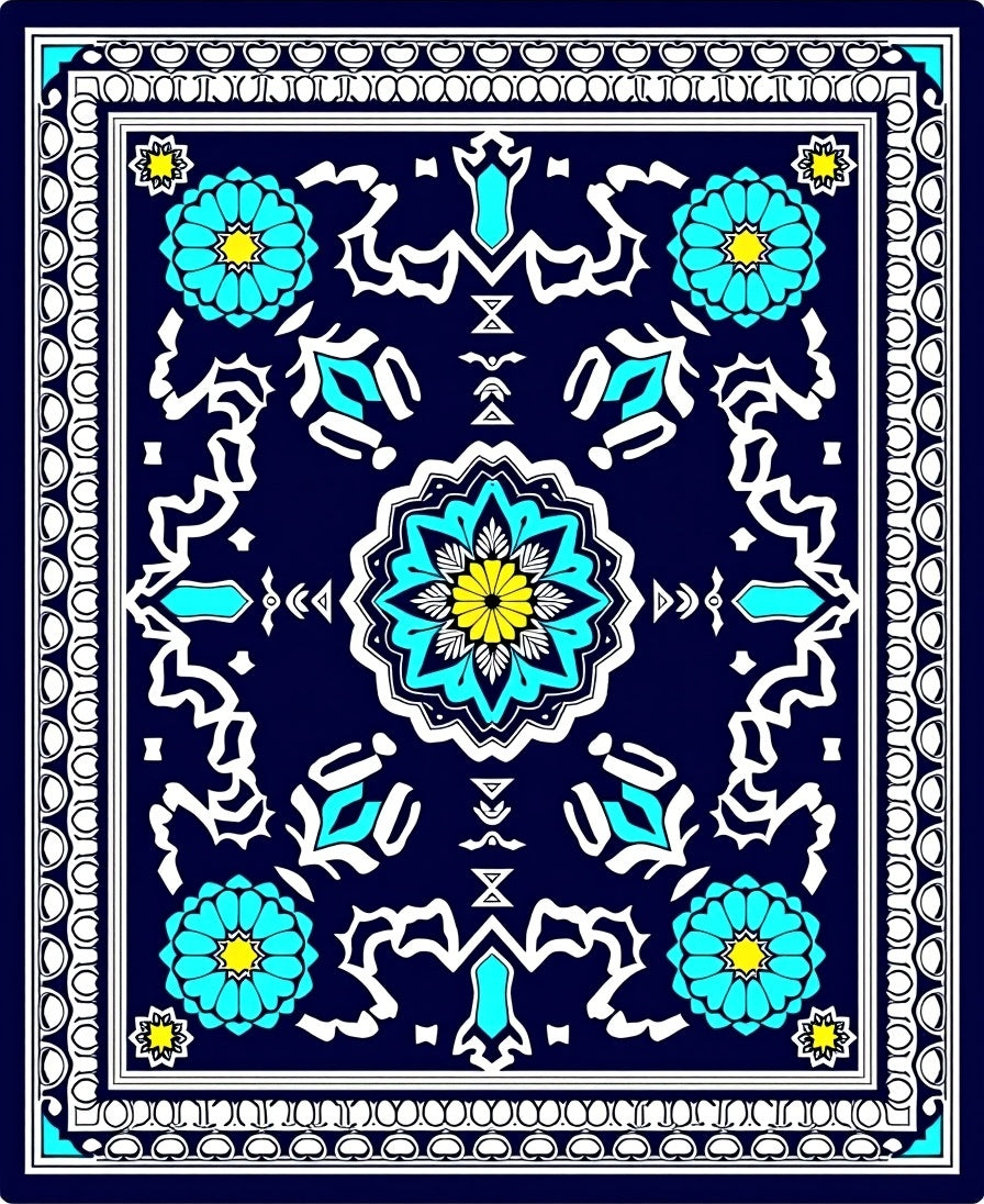 Indigo Floral Sunburst Geometric Rug