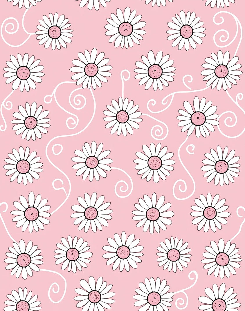 Daisy Flower Patterned Pink Swirl Rug