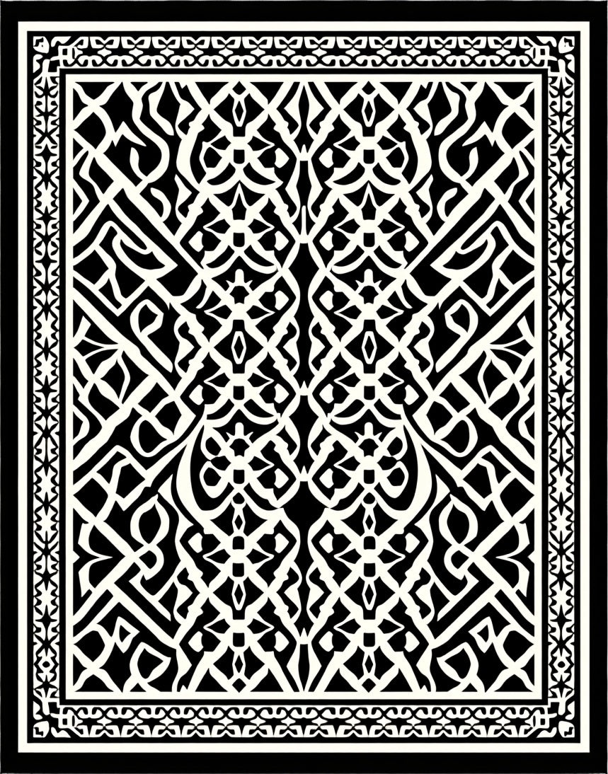 Intricate Black White Geometric Design Rug