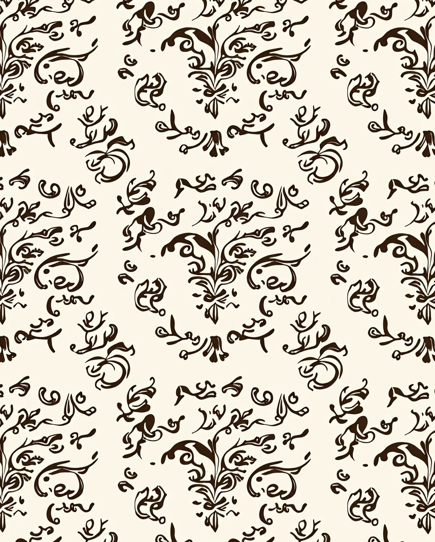 Elegant Brown Flourish Damask Pattern Rug