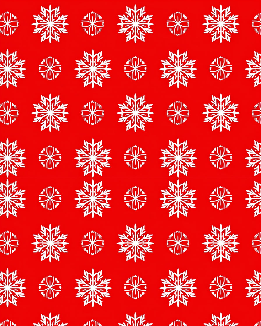 White Snowflake Patterned Red Rug