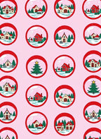 Winter Village Scene Festive Globes Design Rug