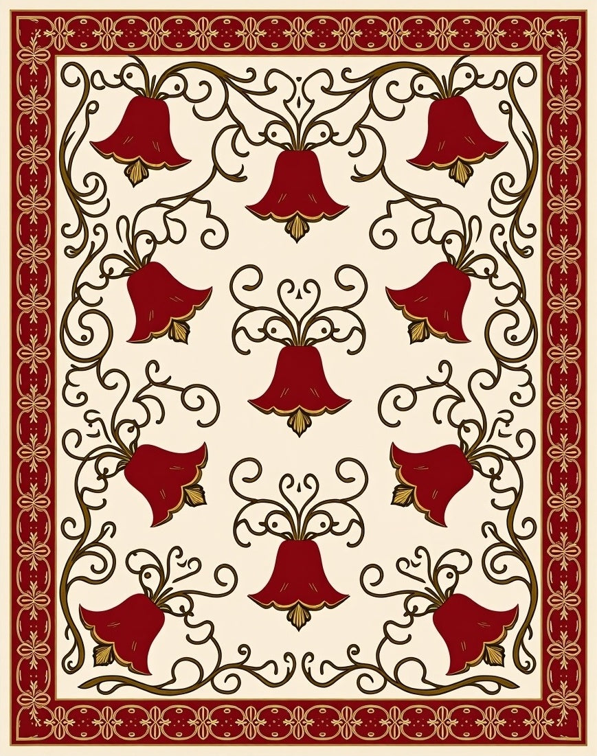 Crimson Bellflower Vine Decorative Rug