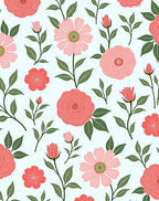 Coral Pink Garden Floral Pattern Rug