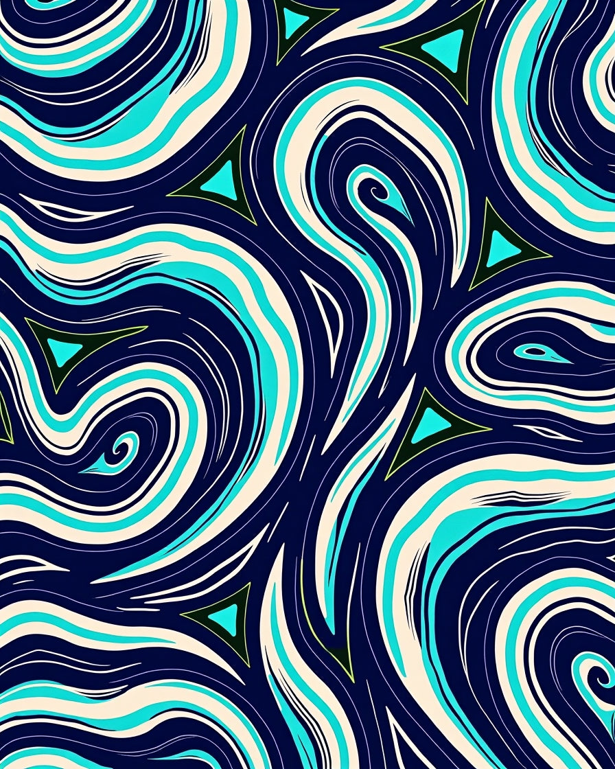 Vivid Swirling Ocean Waves Pattern Rug