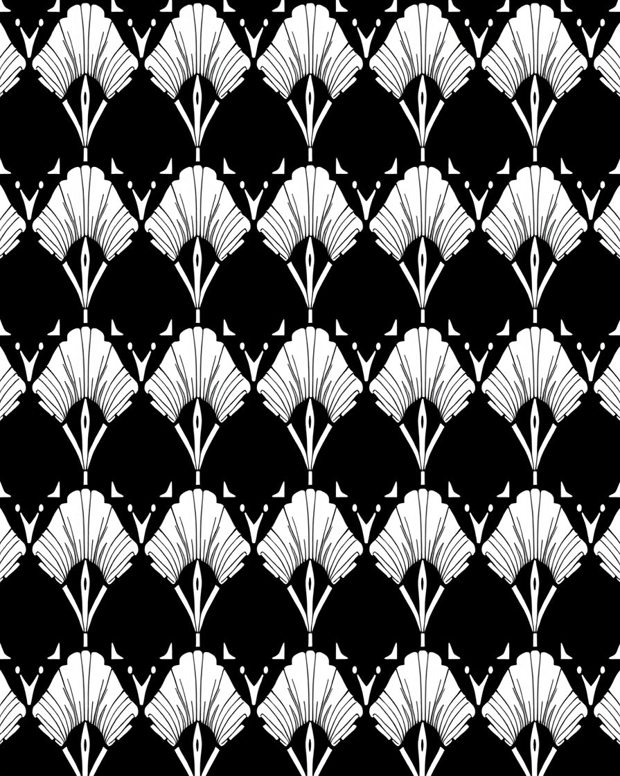Art Deco Fan Pattern Black and White Rug