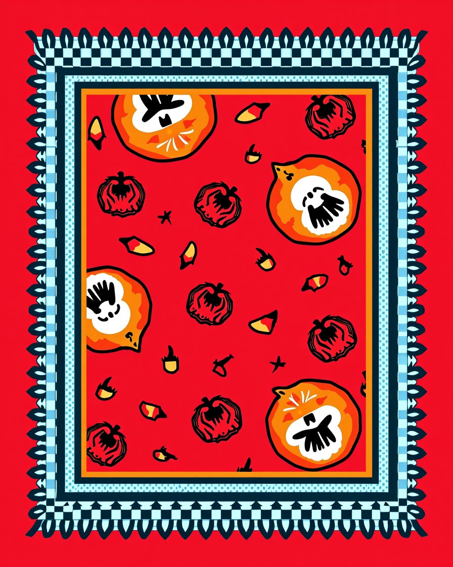 Whimsical Pumpkin Pattern Bordered Rug