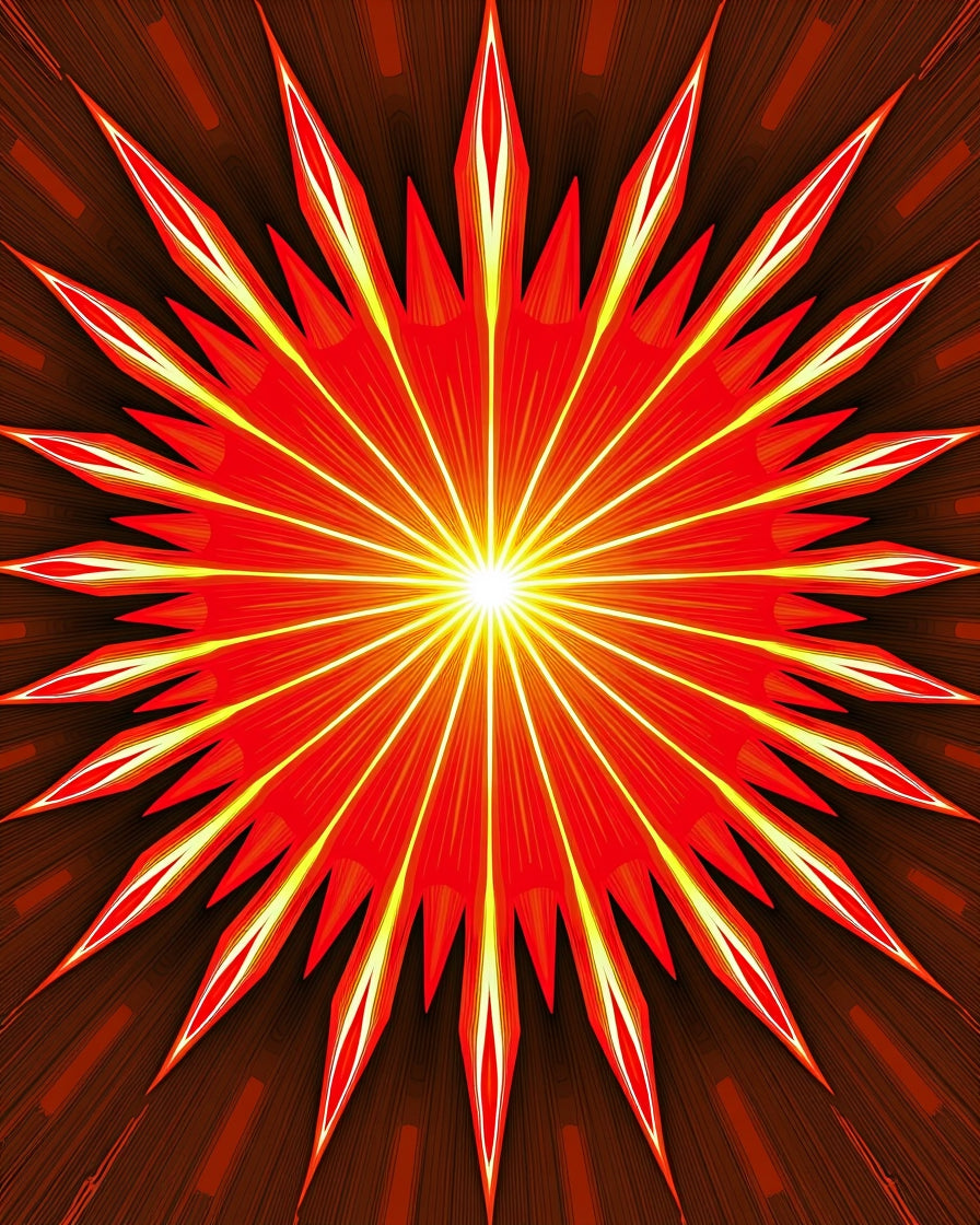 Radiant Red Yellow Sunburst Design Rug