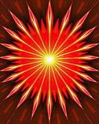 Radiant Red Yellow Sunburst Design Rug