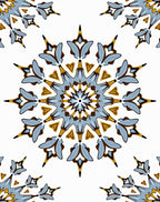 Intricate Blue Gold Floral Mandala Pattern Rug