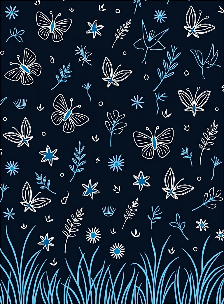 Hand Drawn Sketchy Butterflies and Flowers Rug