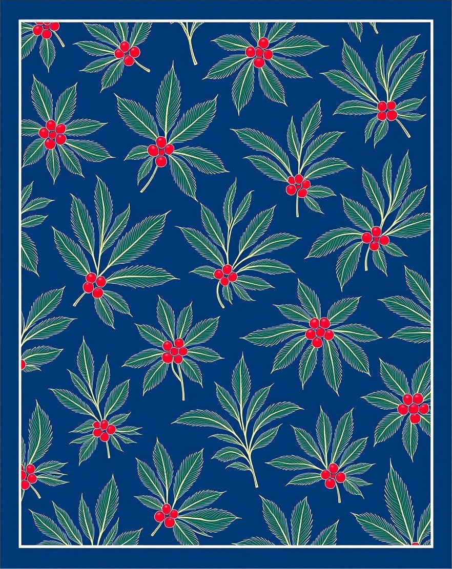 Deep Blue Holly Berry Foliage Rug
