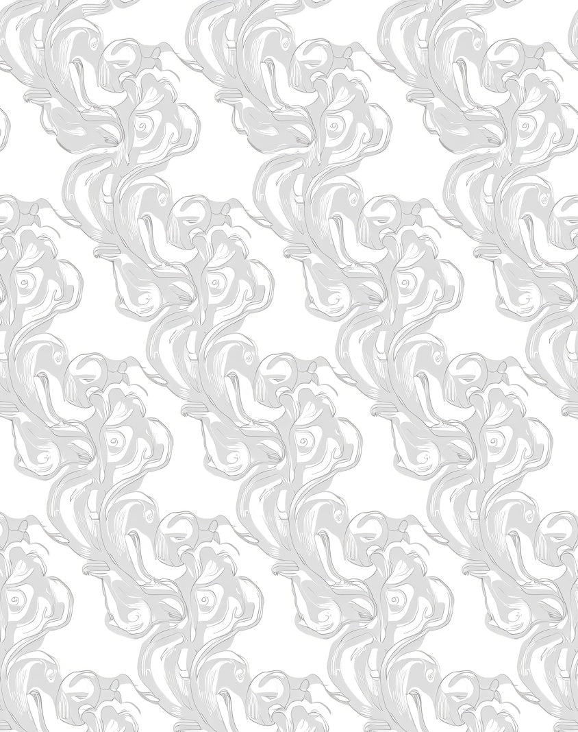 Elegant Scrollwork White Gray Pattern Rug