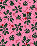 Pink Holly Leaves and Berries Rug