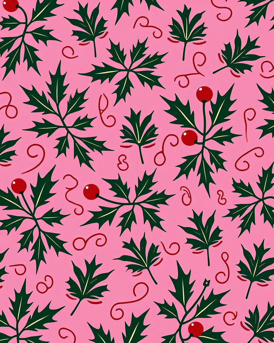 Pink Holly Leaves and Berries Rug