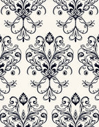 Classic Black Floral Damask Pattern Rug