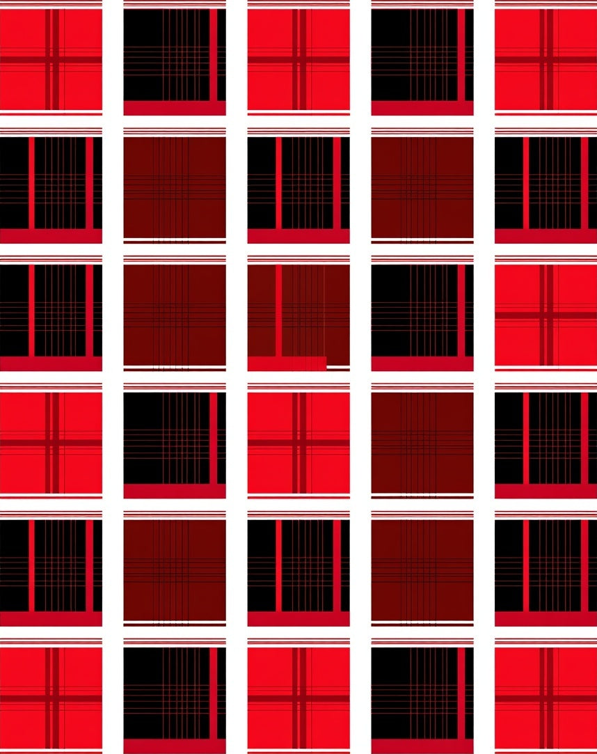 Bold Red Black Plaid Squares Rug
