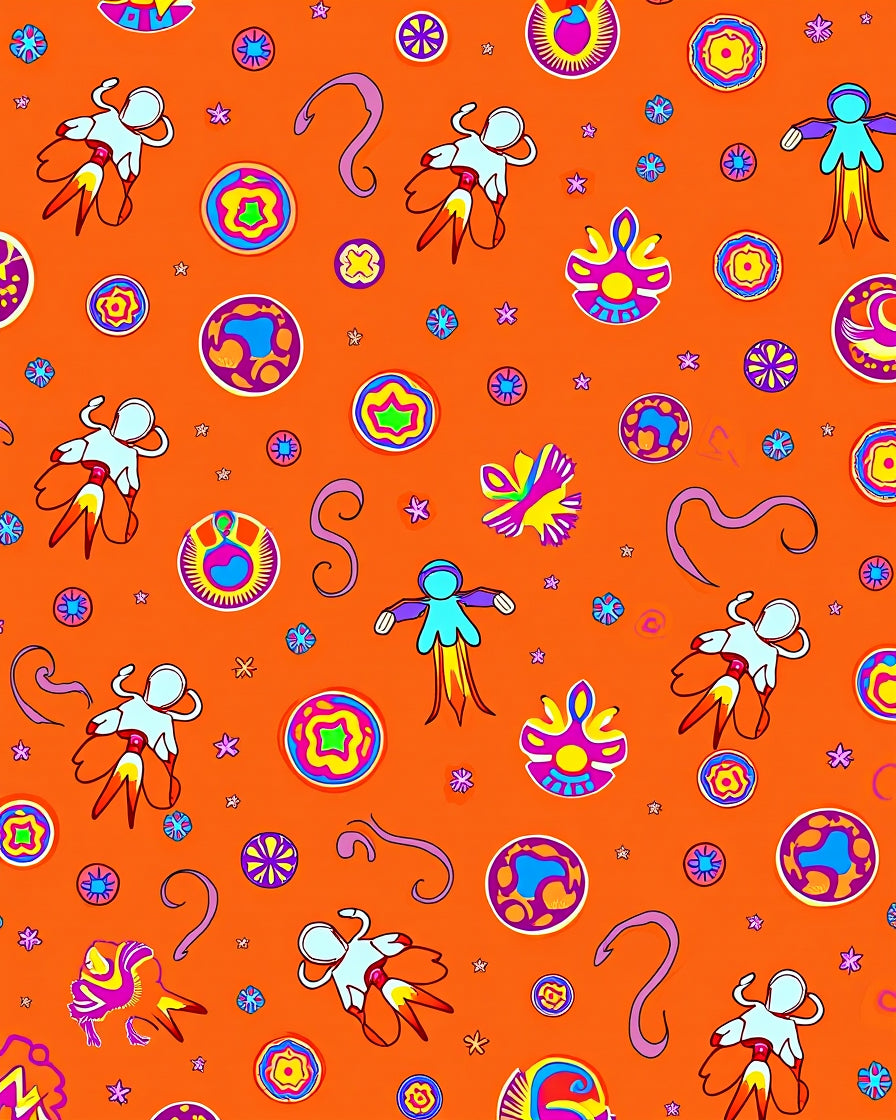 Whimsical Figures Floral Round Pattern Rug