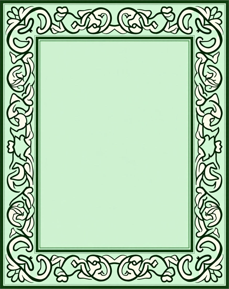 Elegant Scrollwork Green Ivory Pattern Rug
