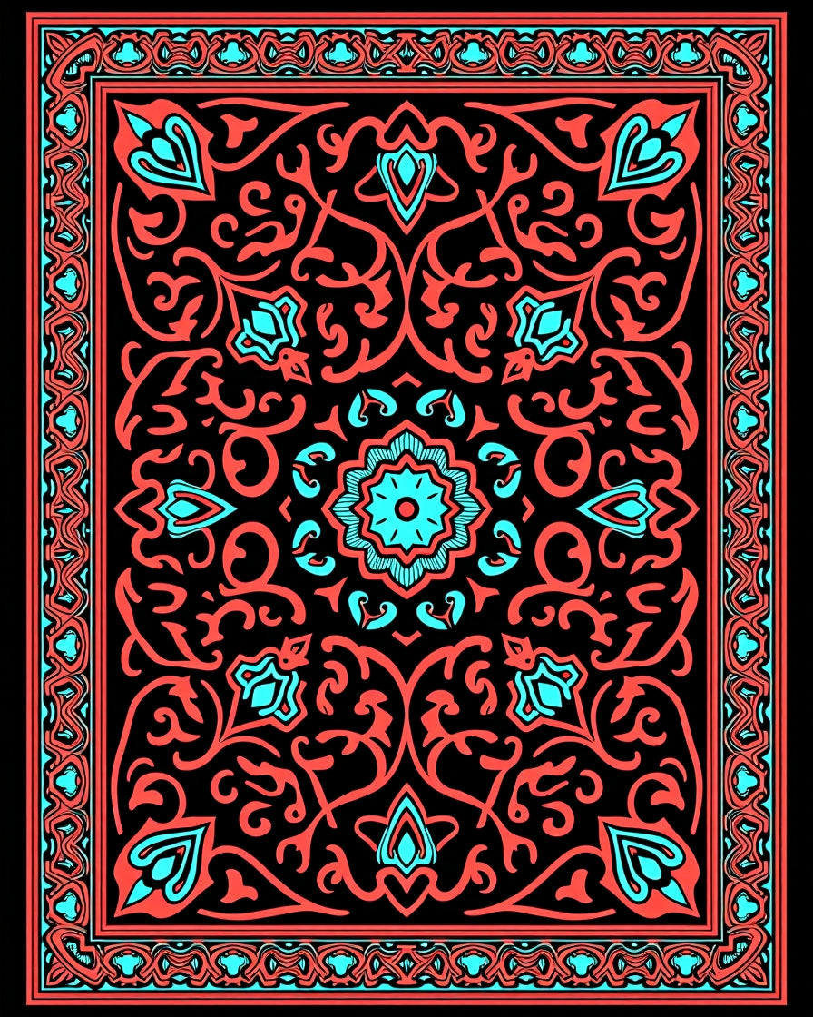 Coral Teal Floral Mandala Pattern Rug