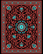 Coral Teal Floral Mandala Pattern Rug