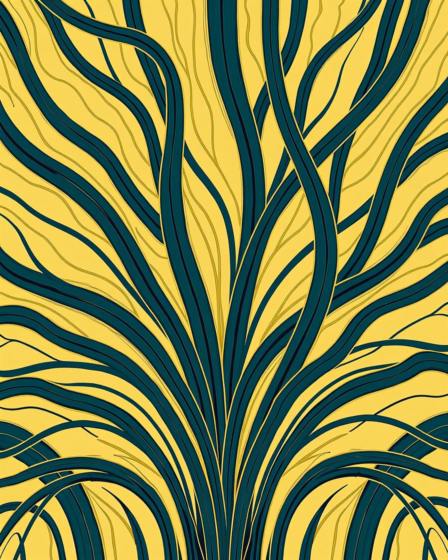 Yellow Teal Swirling Vine Pattern Rug