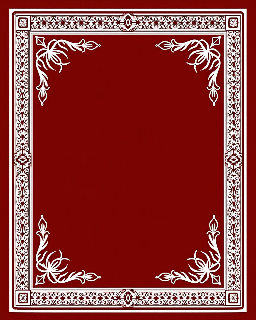 Ornate White Floral Border Design Rug