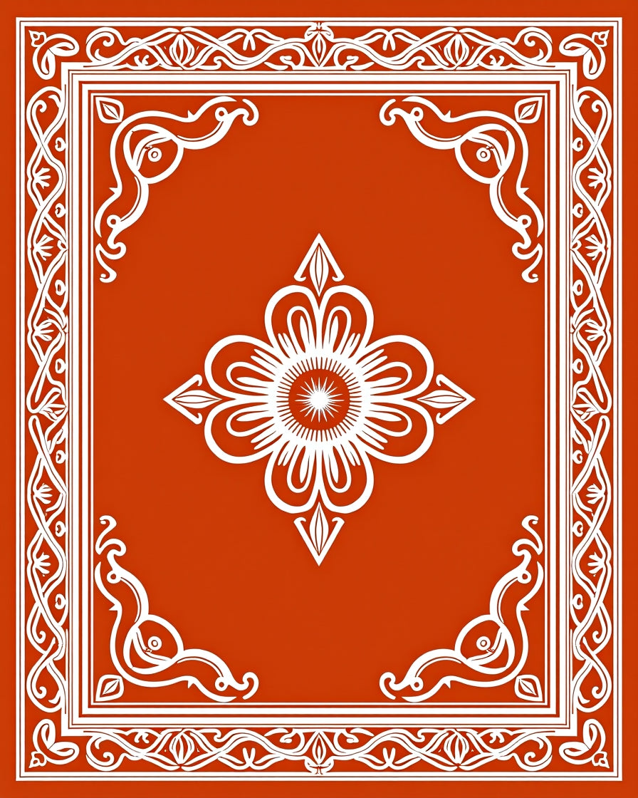Symmetrical Floral Border Pattern Rug