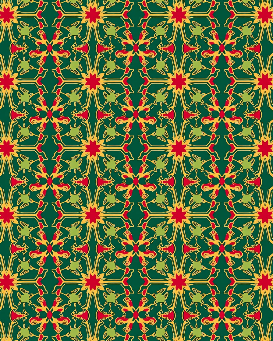 Red Green Yellow Intricate Pattern Rug