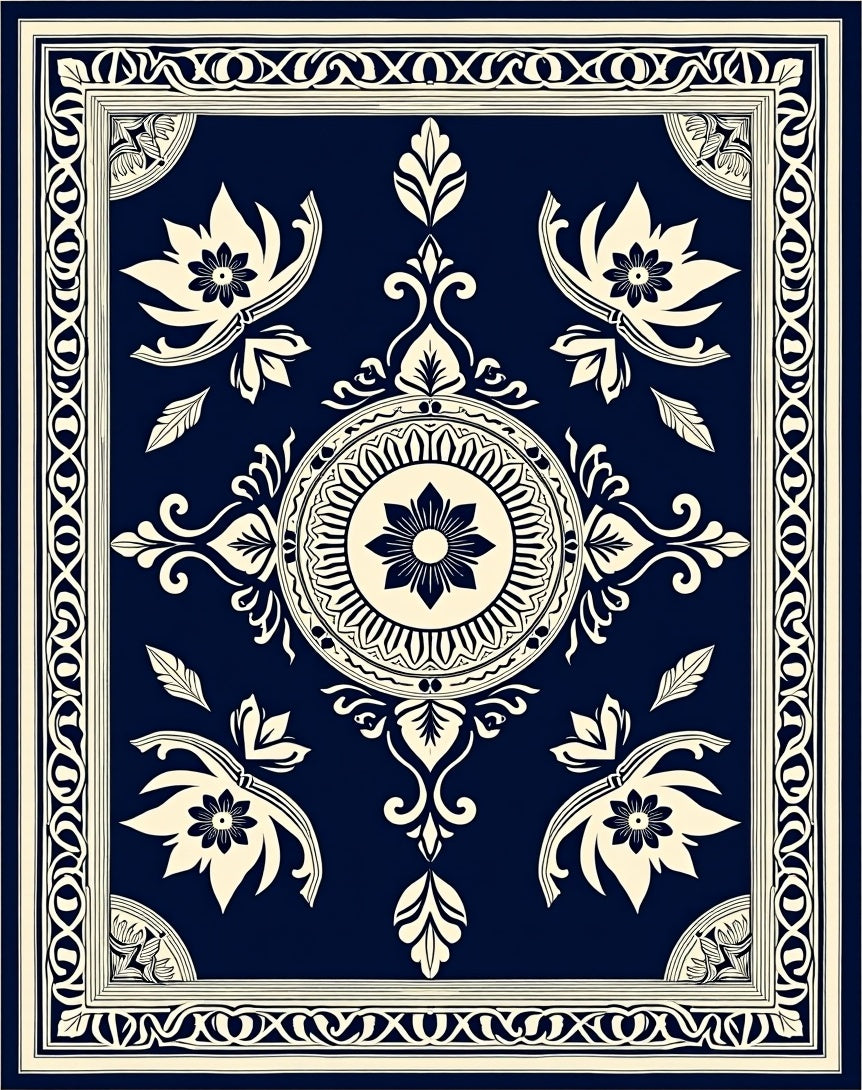 Classic Floral Medallion Contour Design Rug