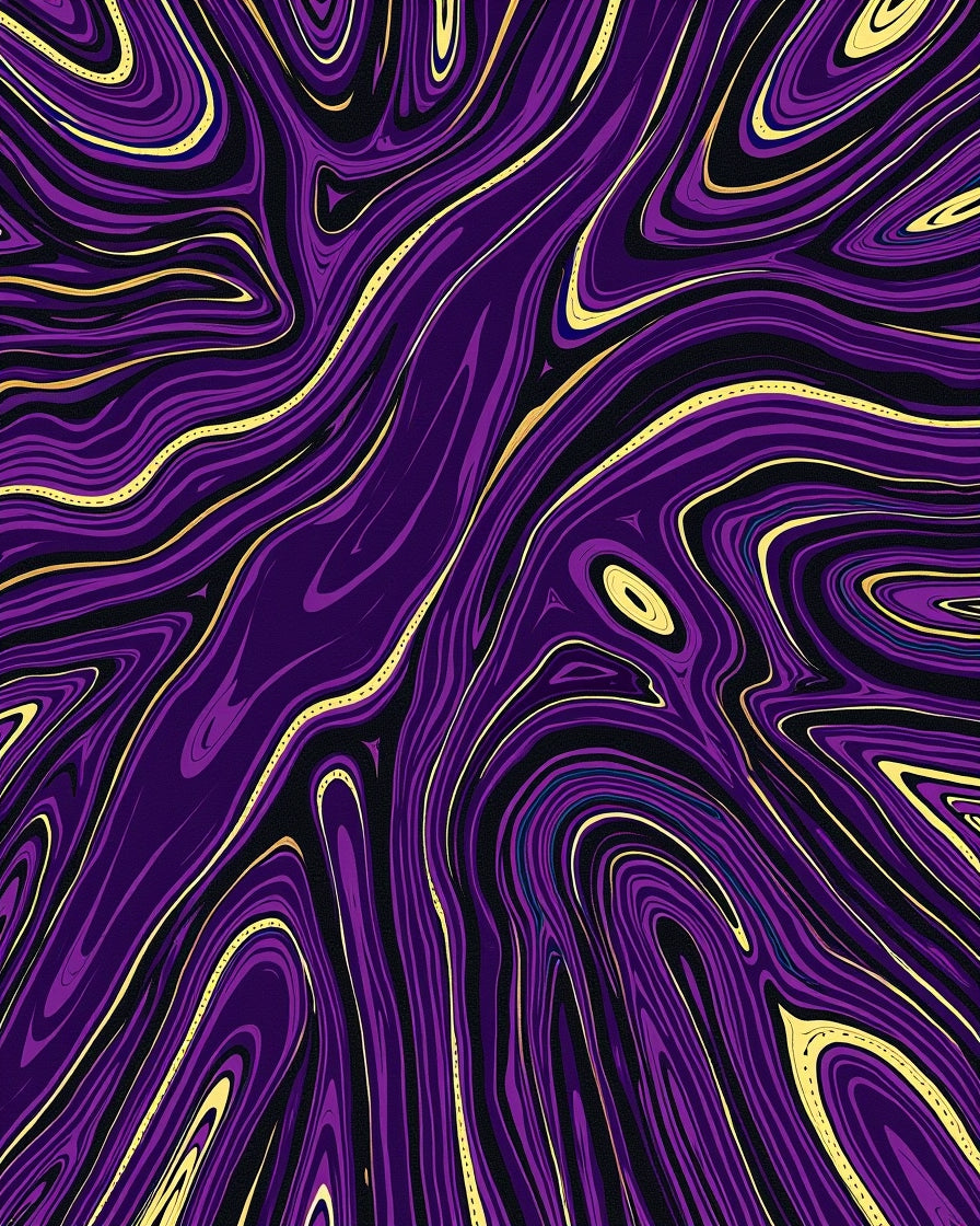 Purple Gold Flowing Abstract Pattern Rug