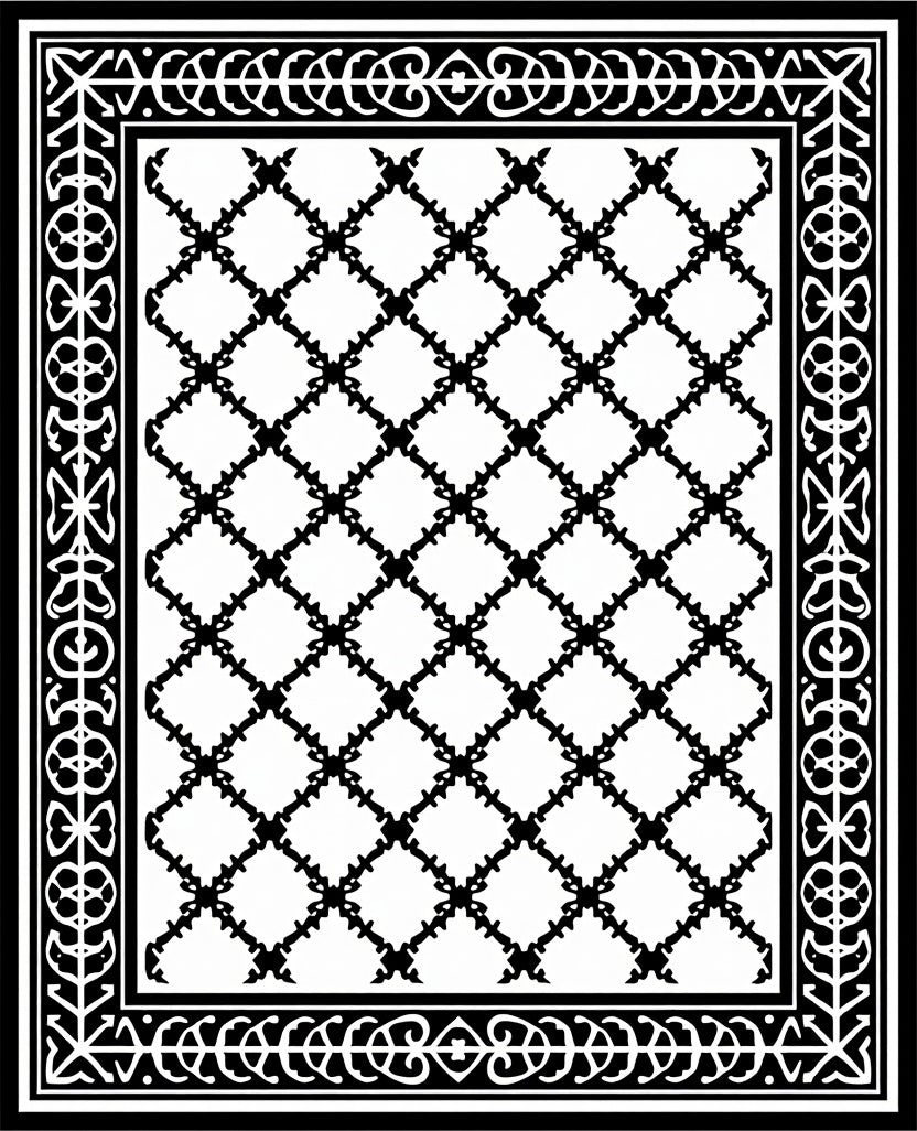 Classic Black White Lattice Pattern Rug