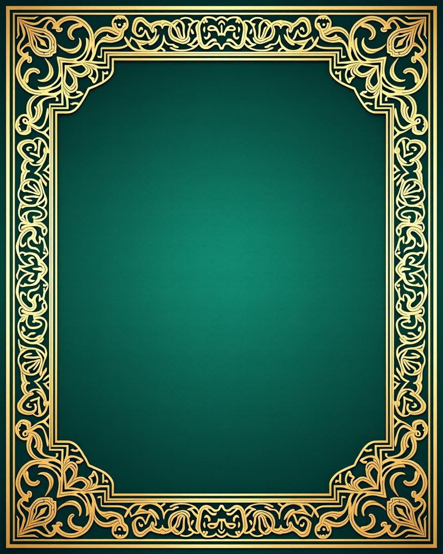 Emerald Green Golden Arabesque Border Rug