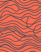 Coral Blue Abstract Wavy Line Rug