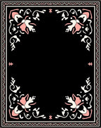 Black Pink Floral Border Art Rug