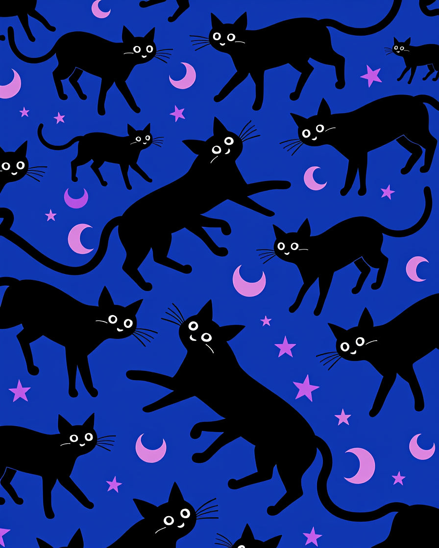 Whimsical Black Cats Moon Stars Rug