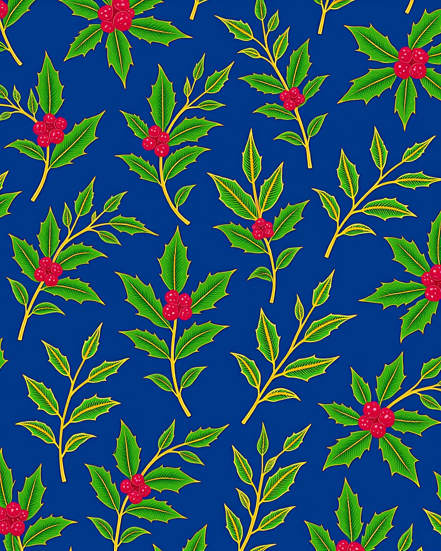 Festive Holly Berry Branch Scatter Rug