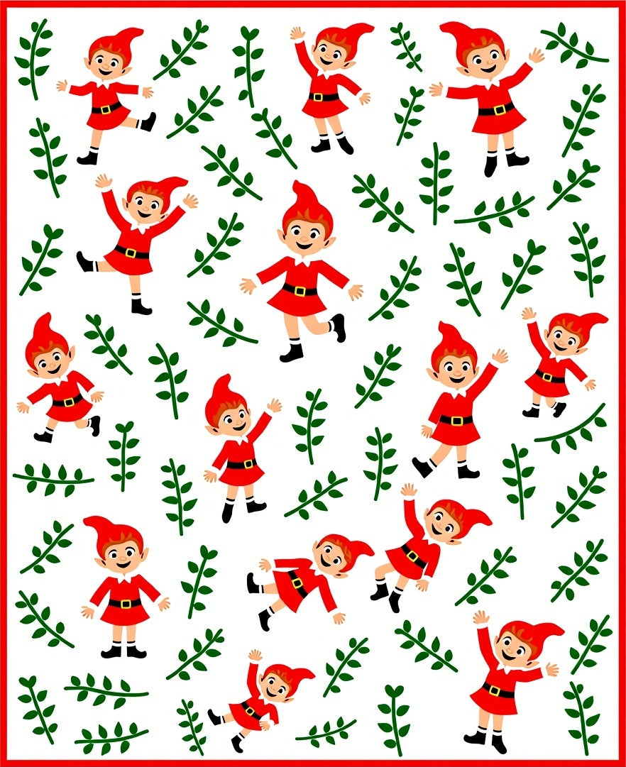 Red Elf Green Leaf Whimsical Playful Rug