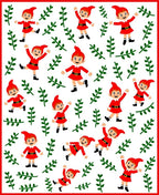 Red Elf Green Leaf Whimsical Playful Rug