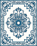 Antique Blue Floral Mandala Design Rug