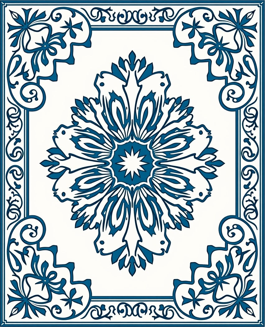 Antique Blue Floral Mandala Design Rug