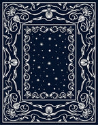 Midnight Floral Scrolled Star Pattern Rug