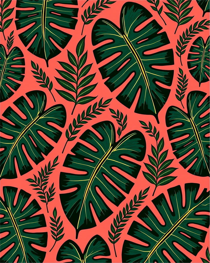 Tropical Green Leaf Pattern Design Rug