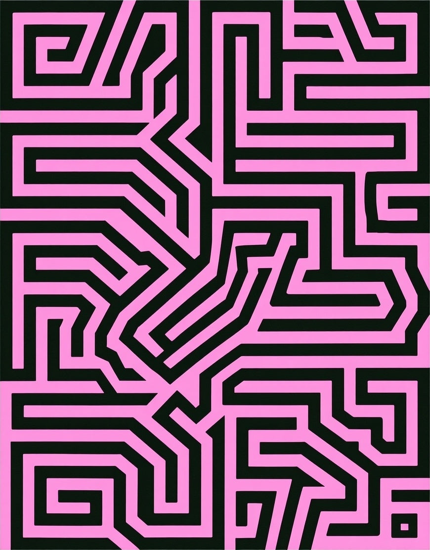 Bold Pink and Black Geometric Maze Rug