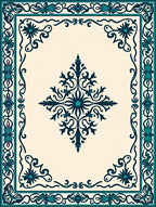 Ornate Teal Floral Medallion Pattern Rug