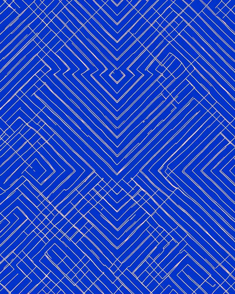 Blue White Geometric Line Art Design Rug
