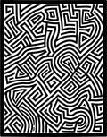 Black White Abstract Maze Pattern Rug